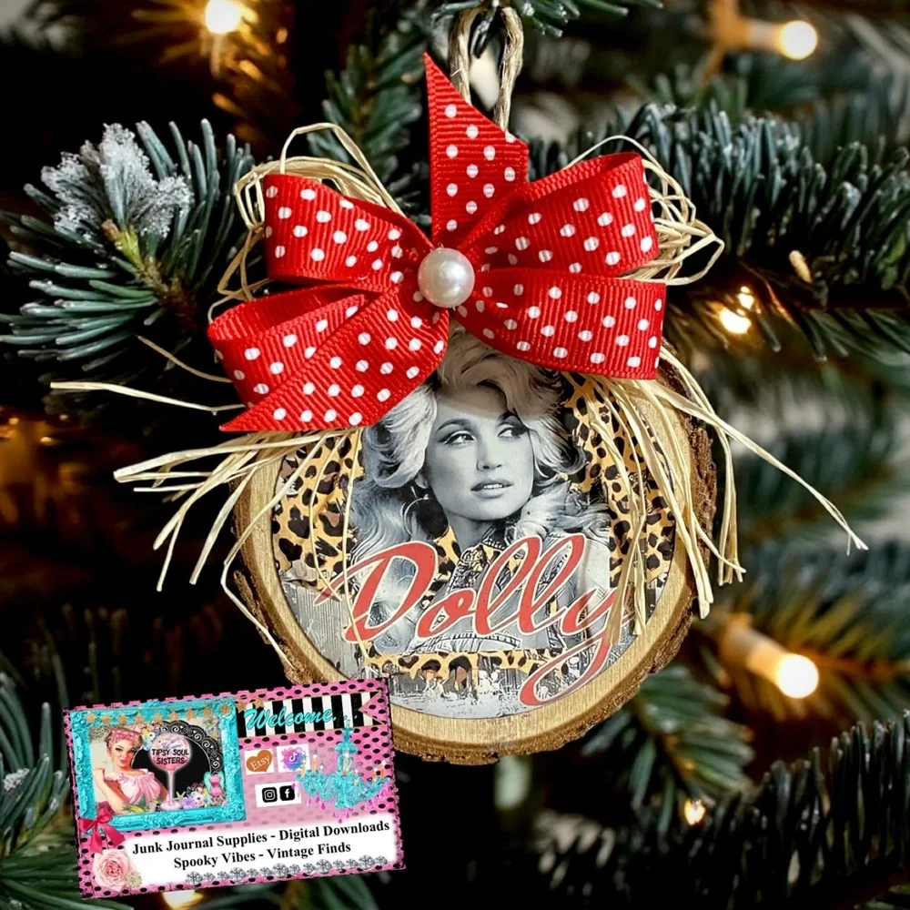 Red Dolly Wooden Bark Ornament